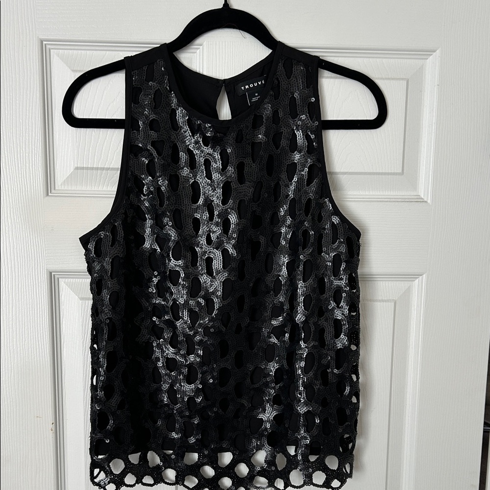Trouve Black and Silver Sleeveless Tank Top